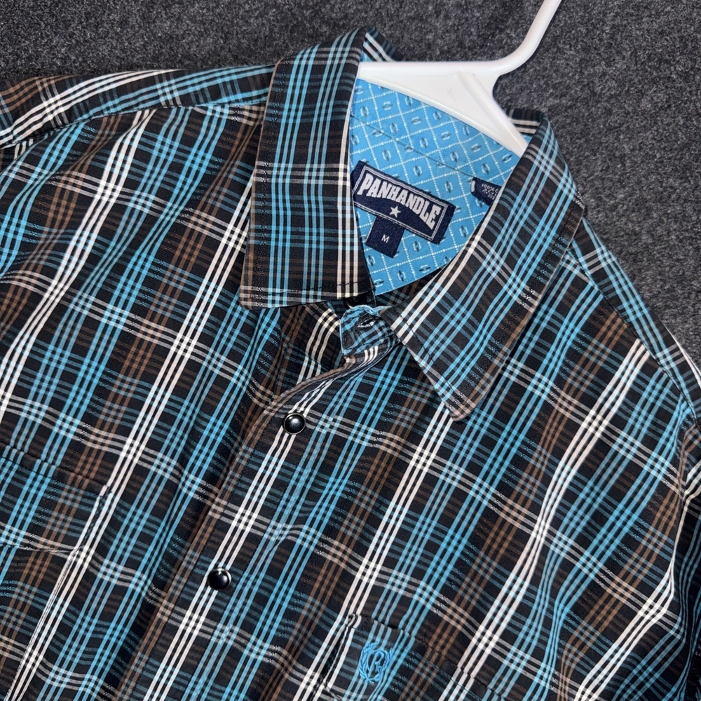 Panhandle Blue Plaid‎ Shirt Western Snap Front Long Sleeve Men's Medium